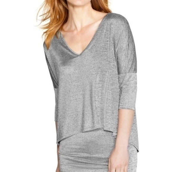 White House Black Market women’s SILVER V-Neck Double Layer Tunic Small NWT - Picture 9 of 9